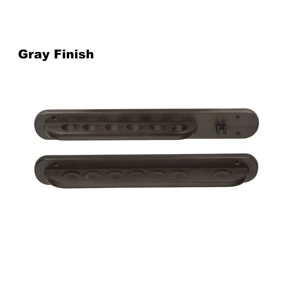 American Heritage 6-cue wall rack with bridge clip - Gray wood finish.