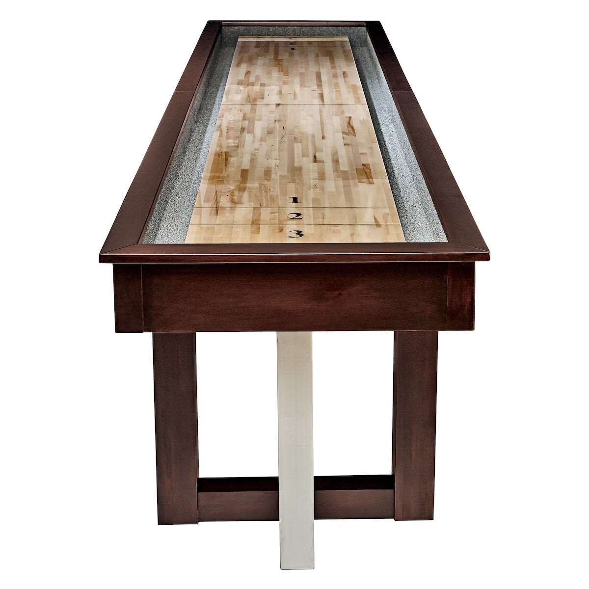 The 12-foot Abbey shuffleboard table designed by American Heritage - Espresso finish.