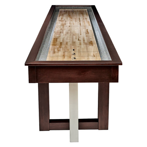 The 12-foot Abbey shuffleboard table designed by American Heritage - Espresso finish.