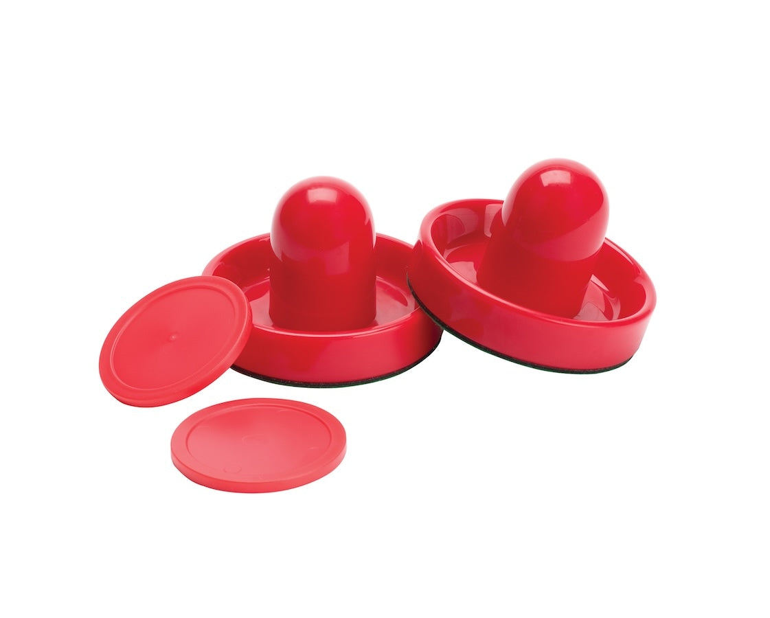 Air hockey stricker and puck set by American Heritage - contains 2 strickers and 2 pucks.