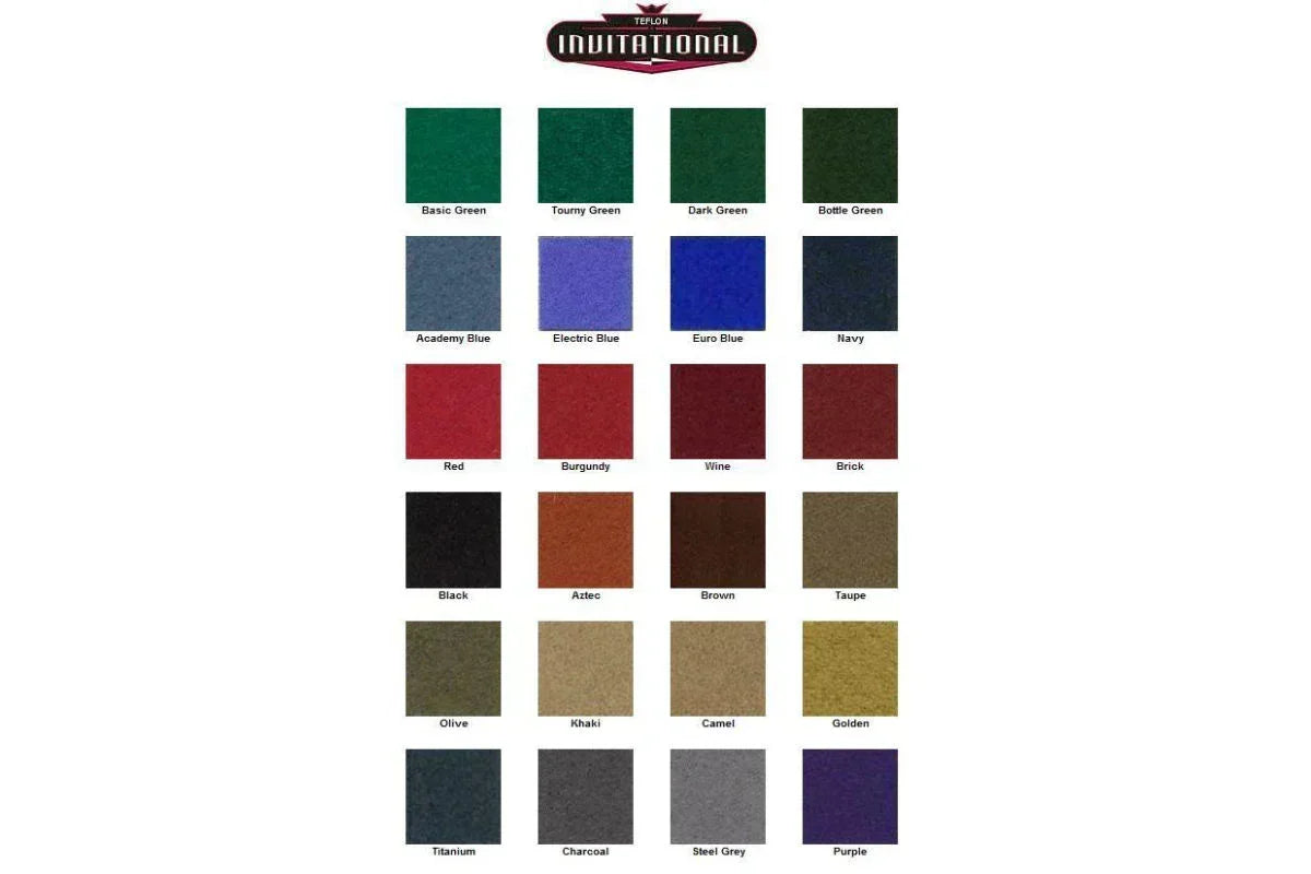 24 color options of Championship Invitational with Teflon billiard cloth.