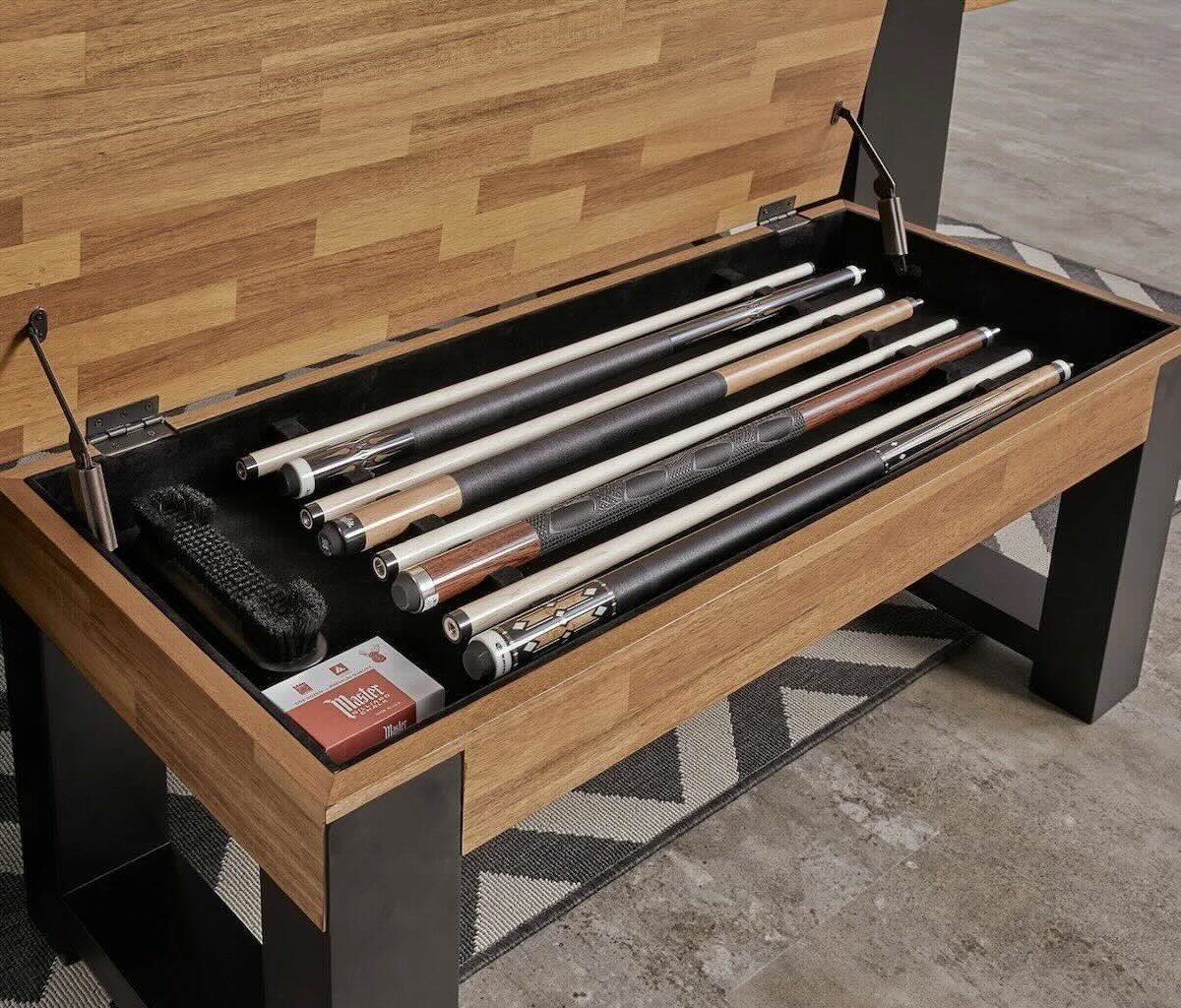 American Heritage Knoxville pool table bench with storage for billiard accessories - closeup.