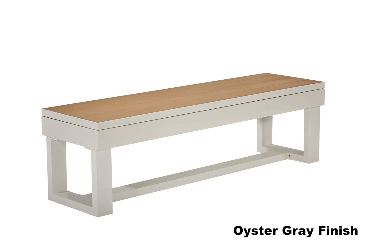 Lanai dining bench for pool table in Oyster Gray finish - designed for outdoor use by American Heritage.
