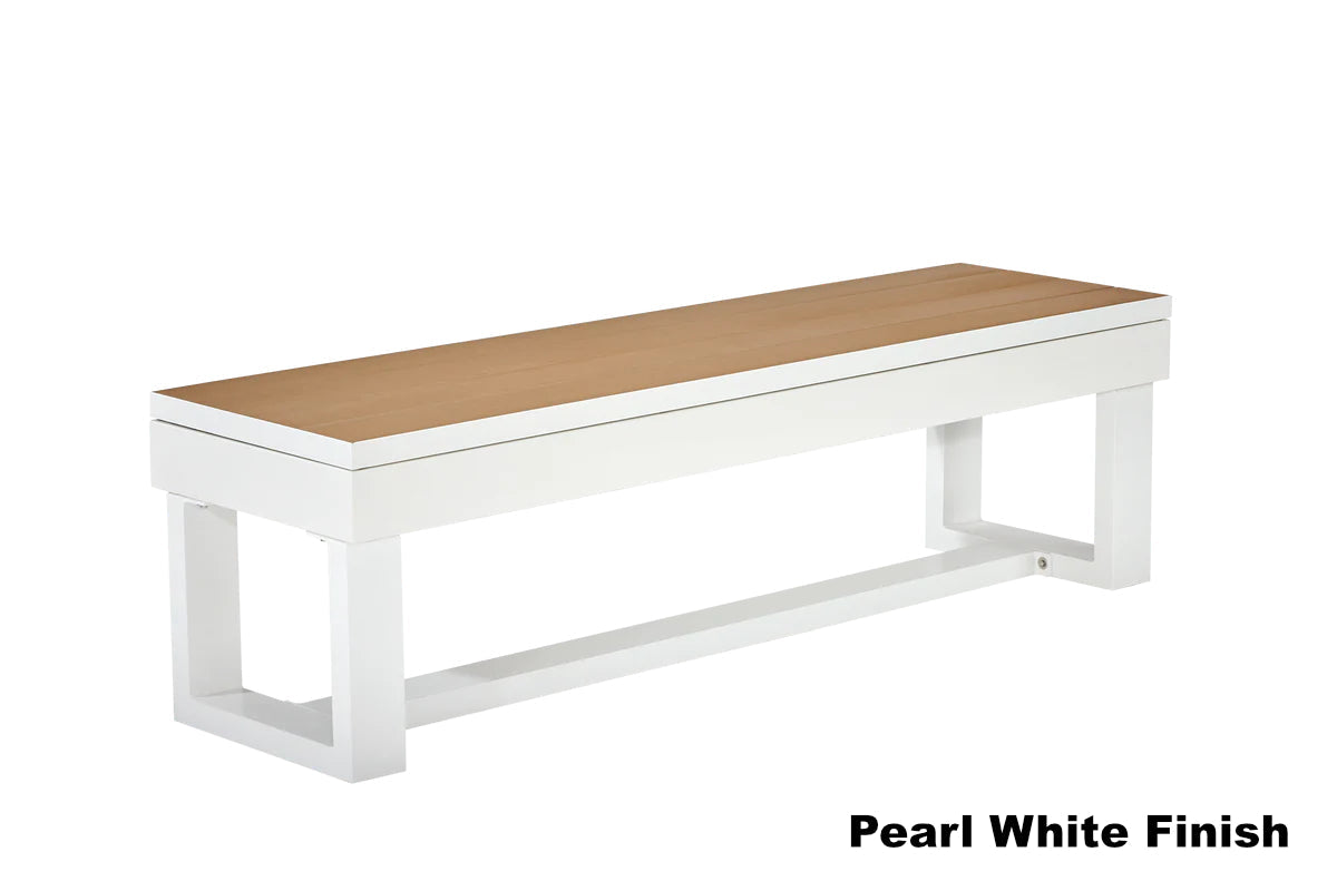 Lanai dining bench for pool table in Pearl White finish - designed for storage billiard accessories by American Heritage.
