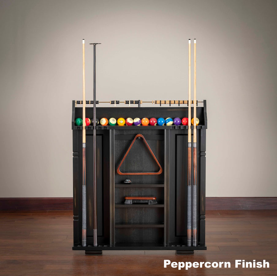 Providence pool cue rack by American Heritage finished in Peppercorn.
