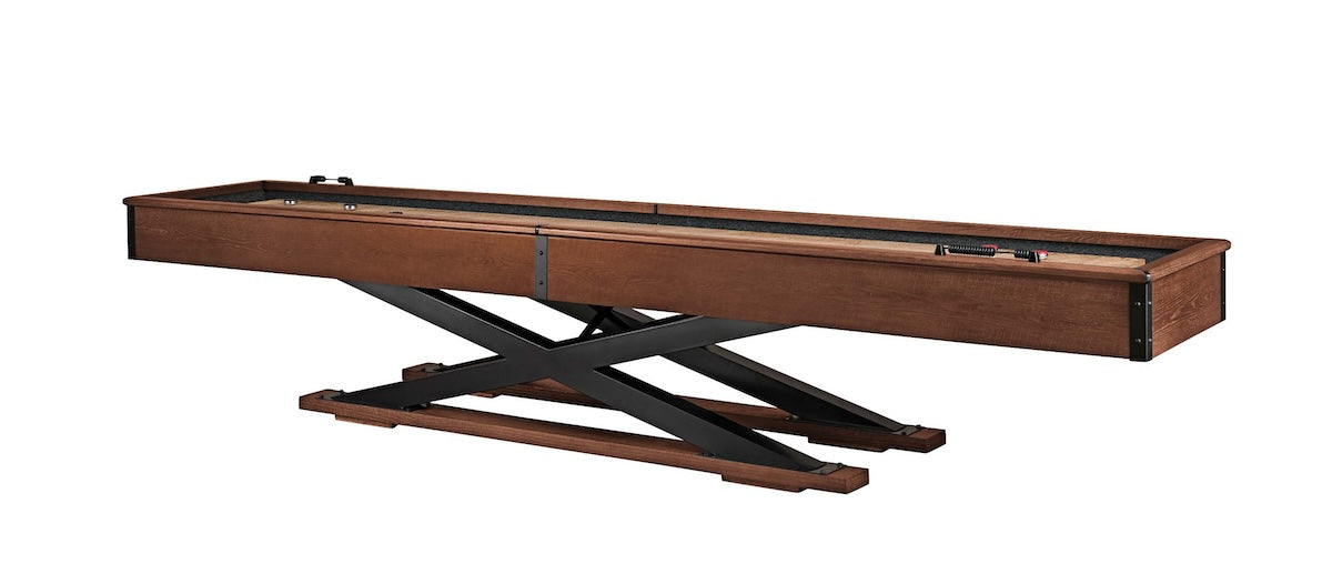 The Quest shuffleboard table by American Heritage in Navajo finish.