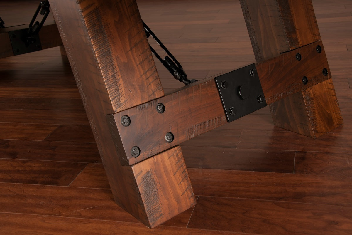 American Heritage Savannah shuffleboard table in Sable - closeup on legs.