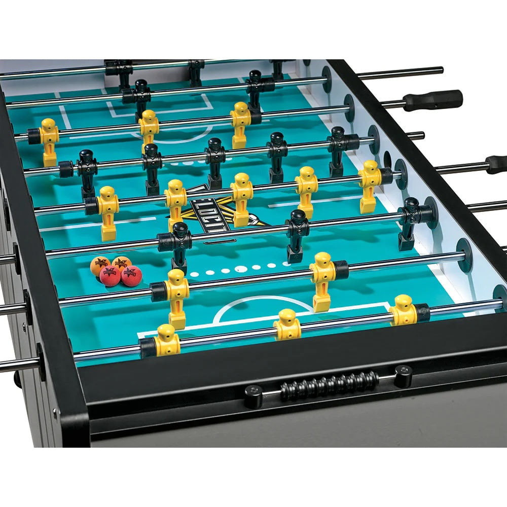 Velcoity 3-goalie foosball table by American Heritage in Silver finish.
