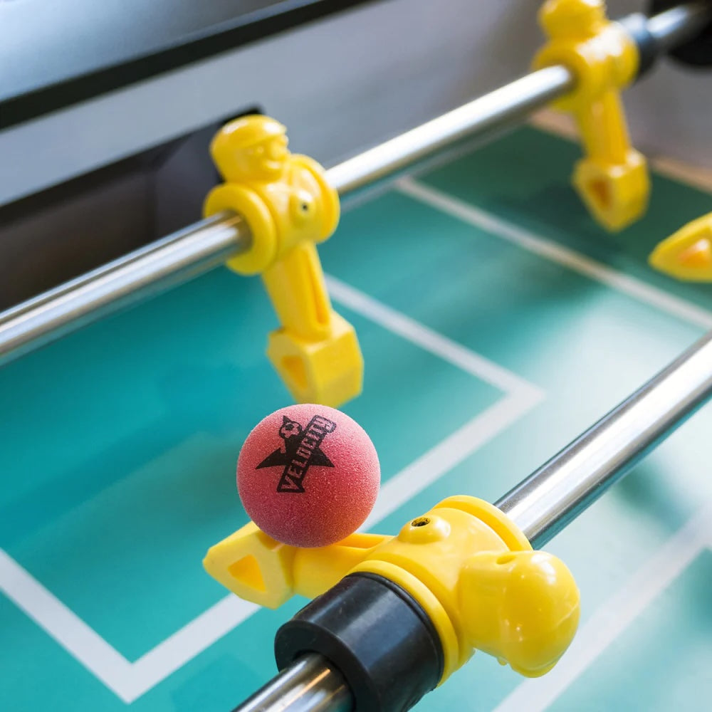 American Heritage Velocity foosball table in Silver - closeup of plastic player figures.
