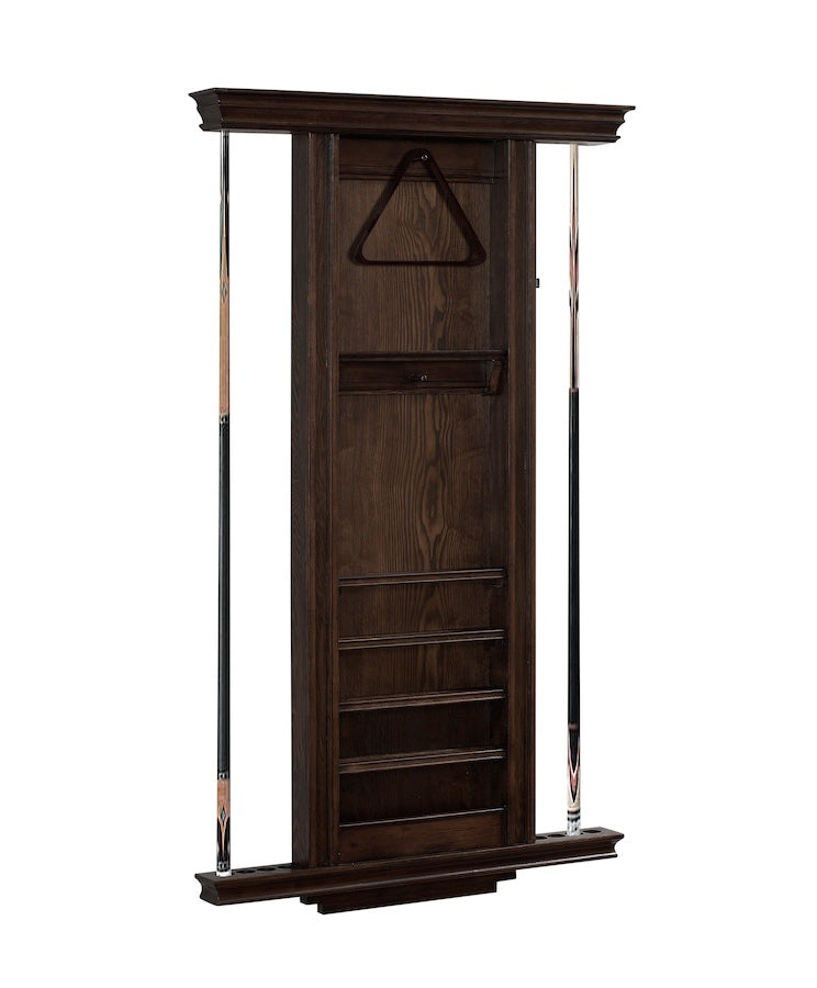 The 8-cue Venice billiard wall rack finished in Suede and designed by American Heritage.