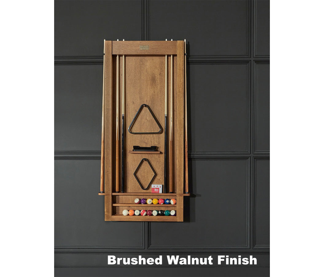 American Heritage Alta pool cue rack in Brushed Walnut finish for displaying 6 cues.