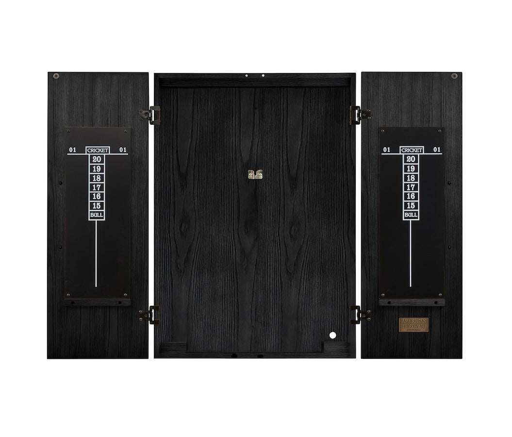 American Heritage Alta dartboard cabinet with a Black Ash finish.