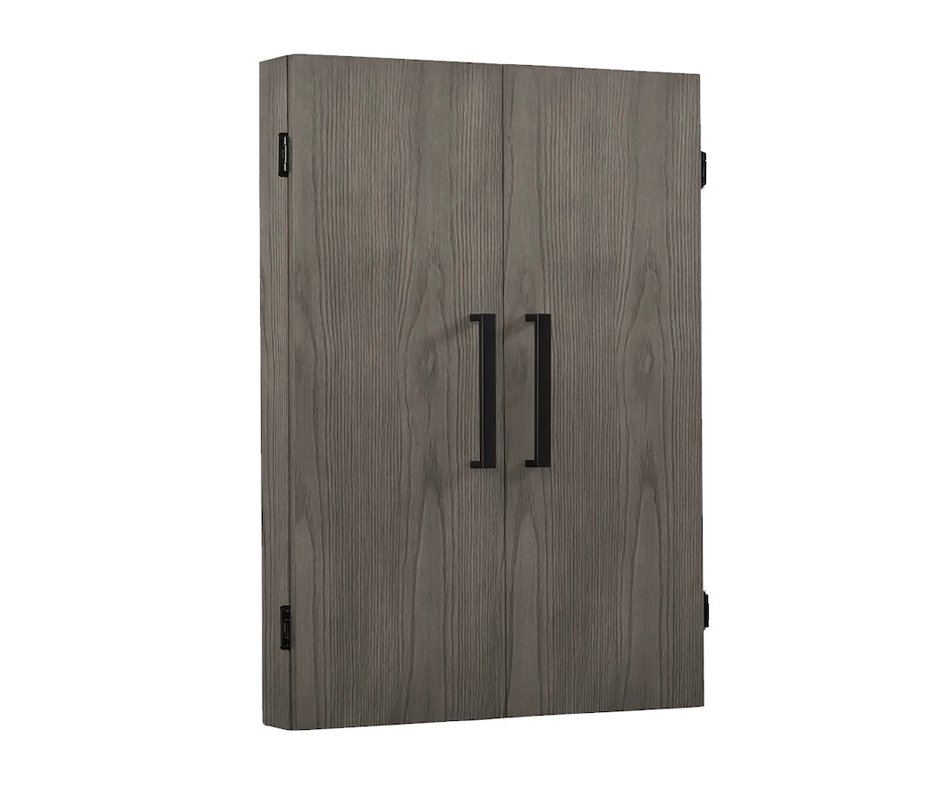 American Heritage Alta dartboard cabinet finished in Charcoal.
