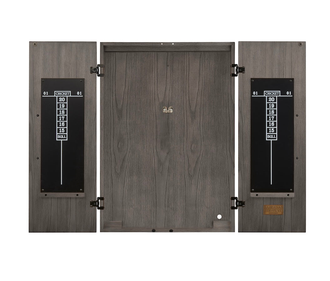 American Heritage Alta dartboard cabinet with a Charcoal finish.