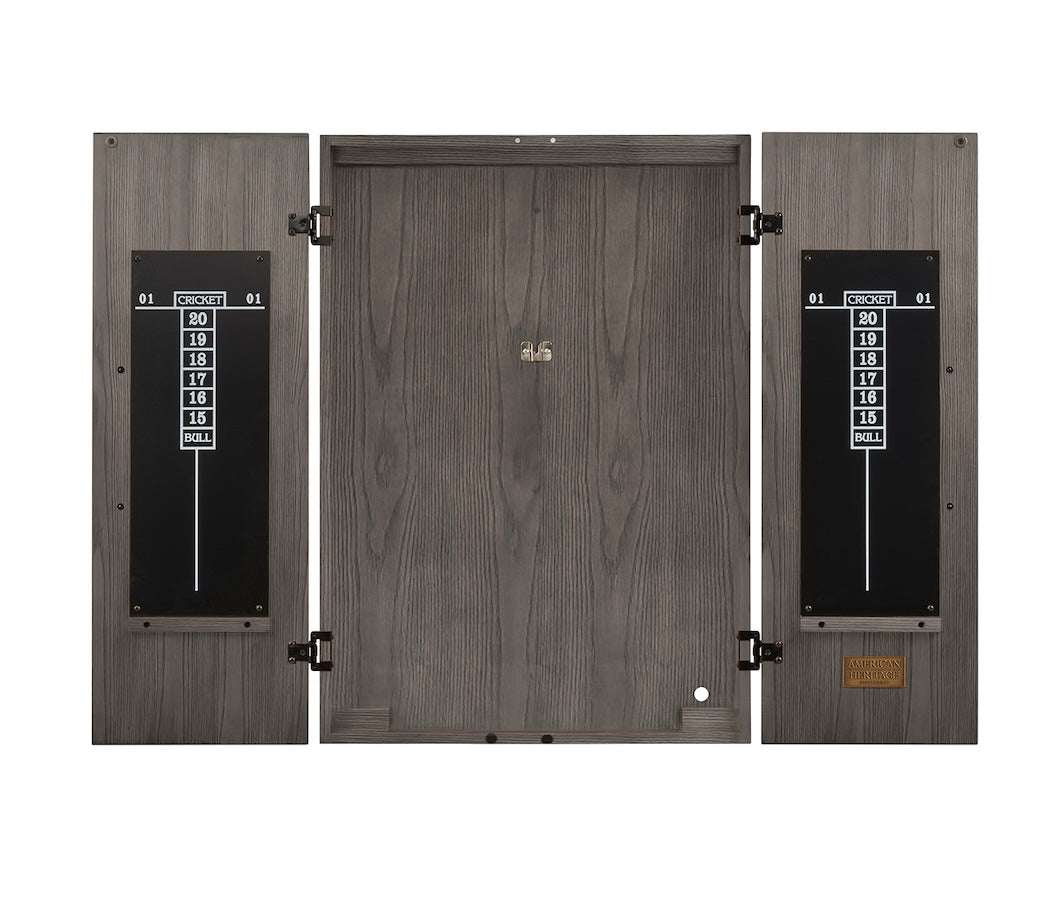 American Heritage Alta dartboard cabinet with a Charcoal finish.