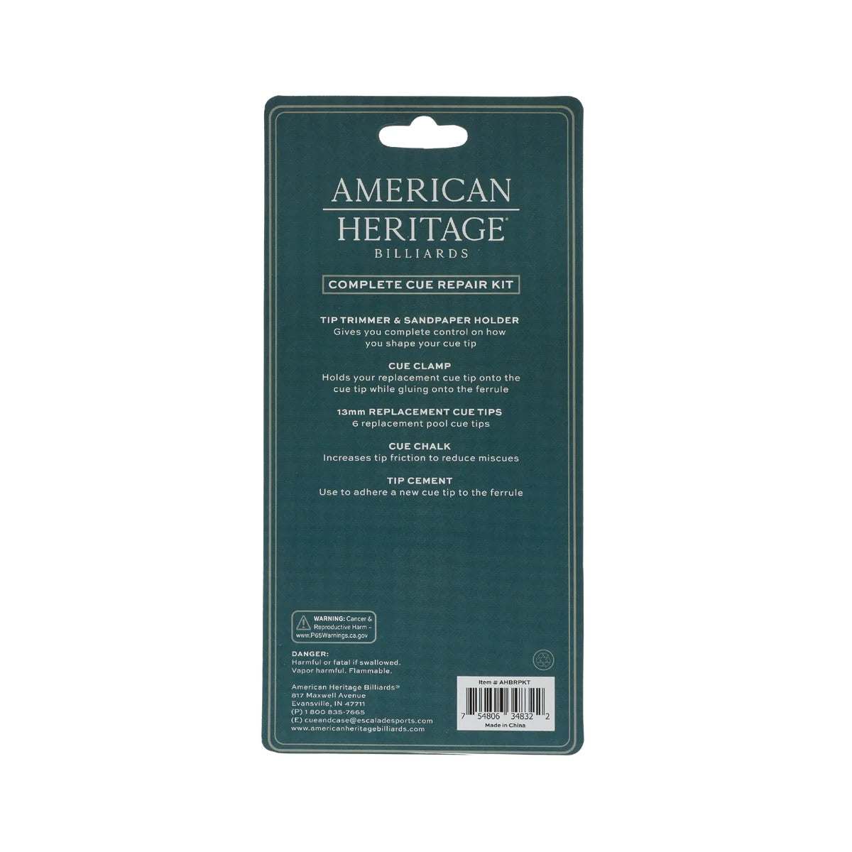 Package instructions for the American Heritage cue repair kit.