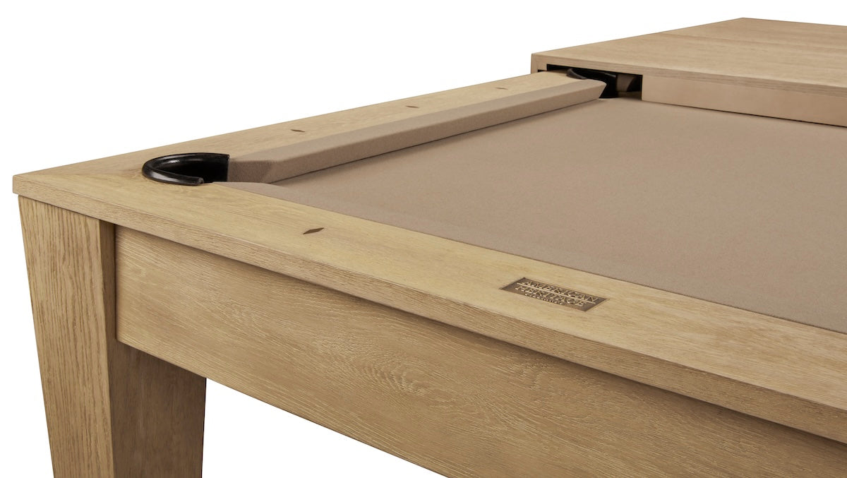 Closeup of the Port Royal pool table dining top designed by American Heritage.