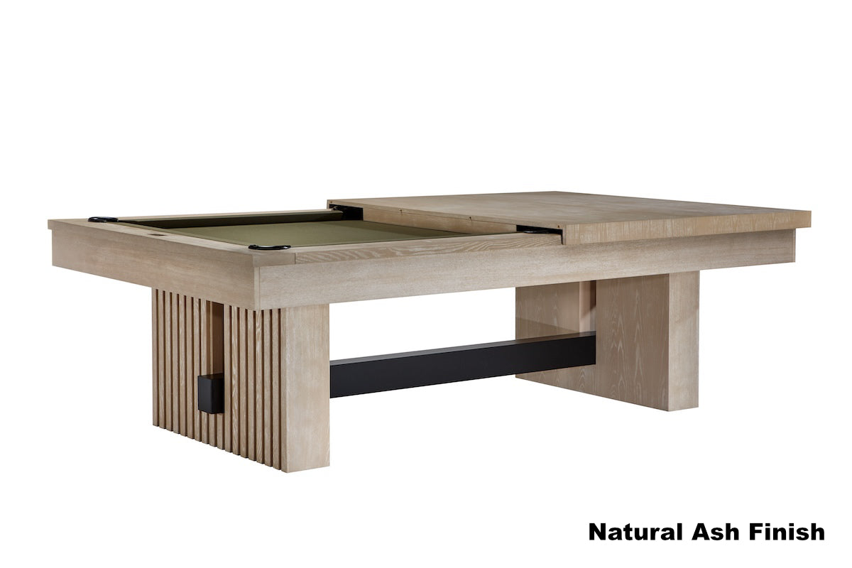 Angled side view of the American Heritage Vancouver pool table dining top in Natural Ash.