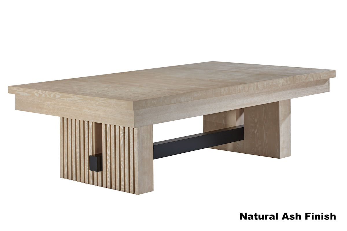 Side view of the American Heritage Vancouver pool table dining top in Natural Ash - four-piece construction.