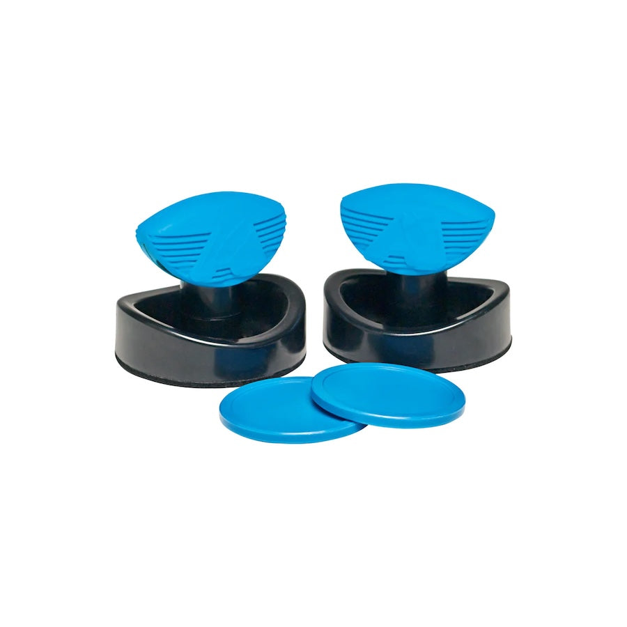 Accessories that come with American Heritage Wicked Ice air hockey table - 2 strickers and 2 pucks.
