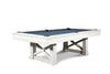 An angled shot on a white background of the Isabella Agriturismo Slate Pool Table with a whitewash finish.