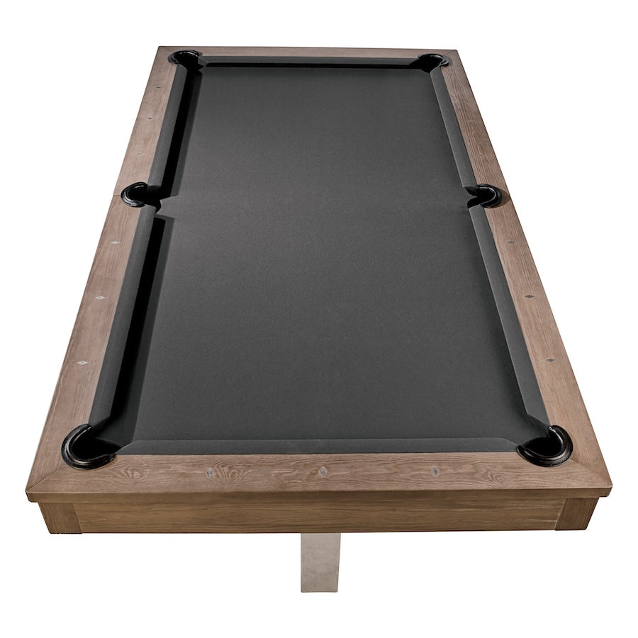 End view of the Abbey pool table by American Heritage in an Antique Gray finish.