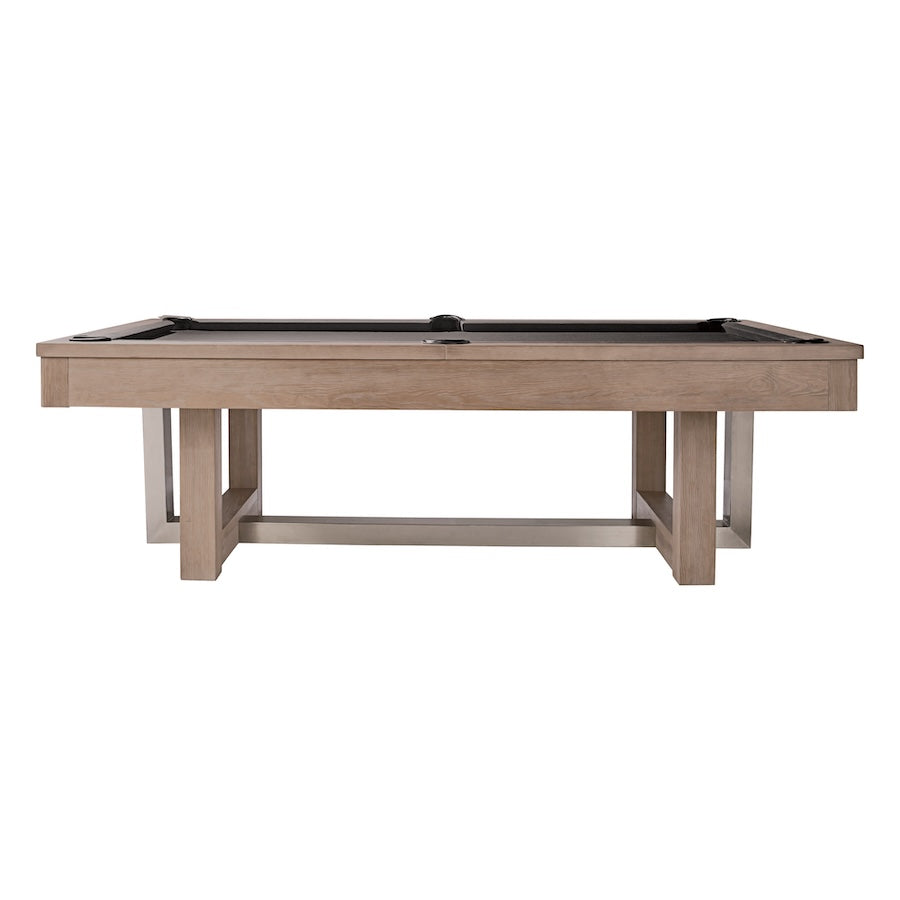 A side view of an Abbey slate pool table with gray felt against a white background. Designed by American Heritage.