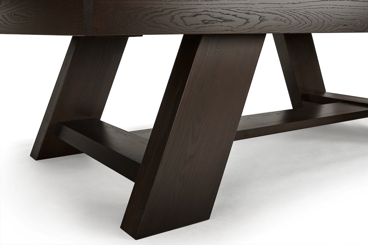 The solid-wood legs of the Deerfield pool table designed by American Heritage.