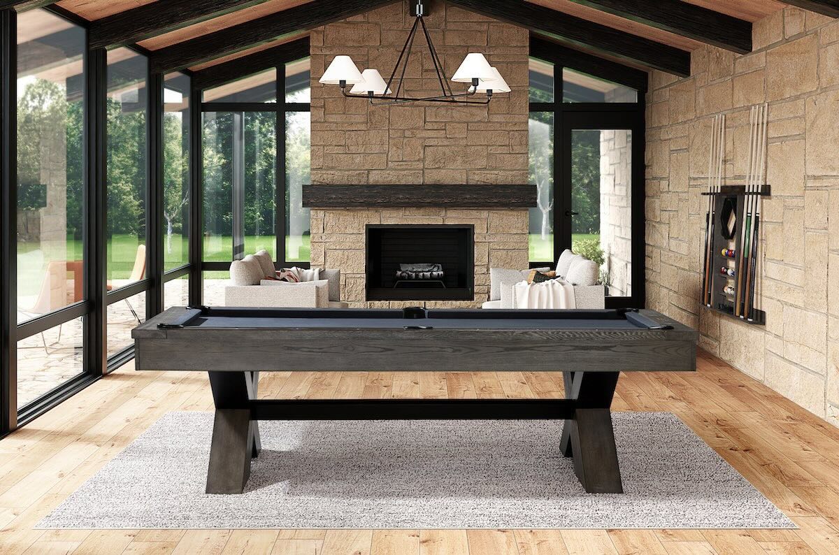 Side view of the Halifax pool table in a game room. Designed by American Heritage.