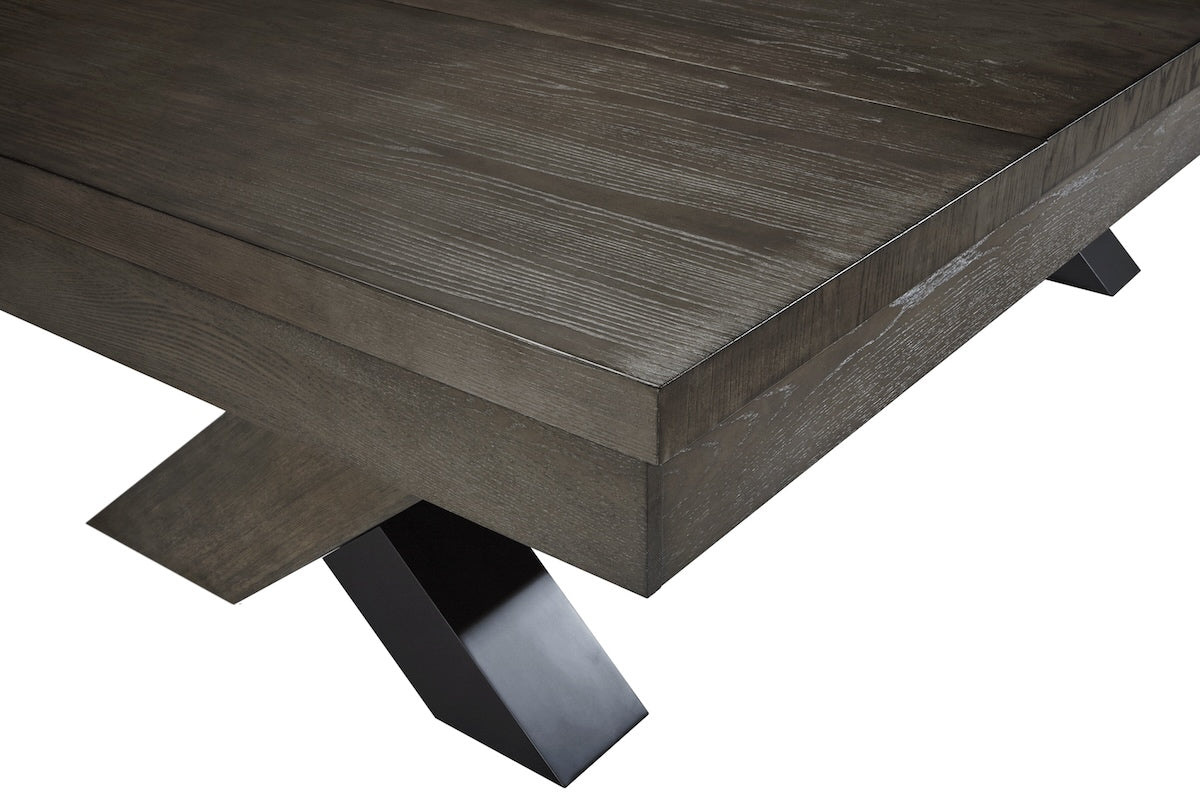 A close-up on the solid-wood dining top of the Halifax billiard table by American Heritage with a Charcoal finish.