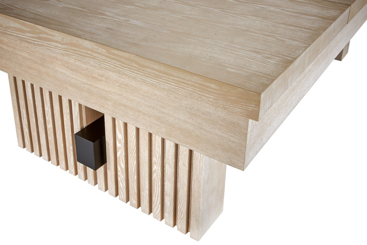 Close-up on a corner of the Vancouver slate pool table covered with a dining top. Designed by American Heritage.