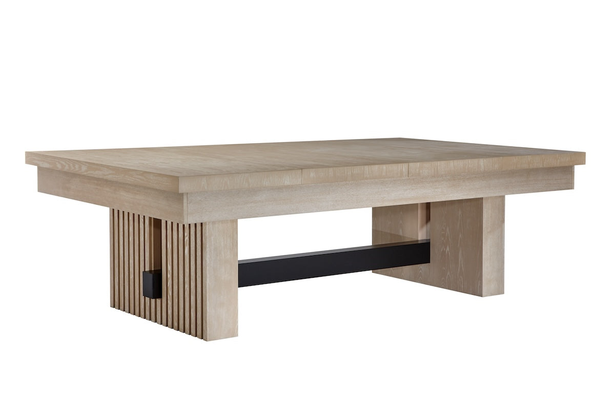 The Vancouver slate pool table in a Natural Ash finish and covered with a dining top. Designed by American Heritage.