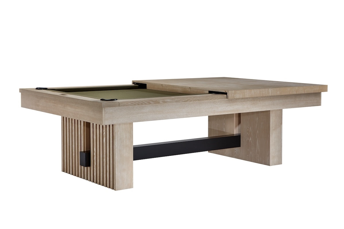The American Heritage Vancouver slate pool table in Natural Ash finish with part of the dining top placed on top.