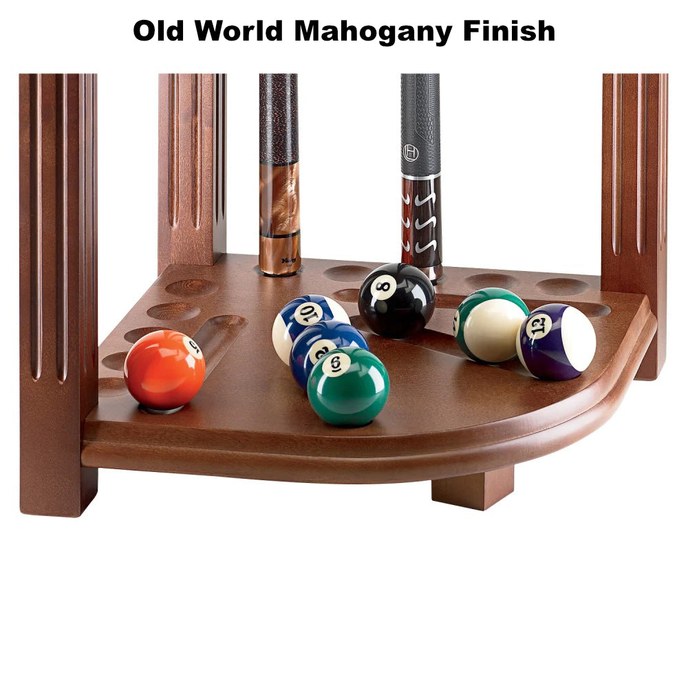 American Heritage 10-cue corner rack in an Old World Mahogany finish. 