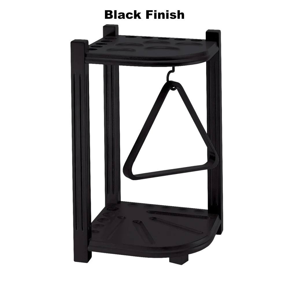 American Heritage 10-cue corner rack in a Black wood finish.