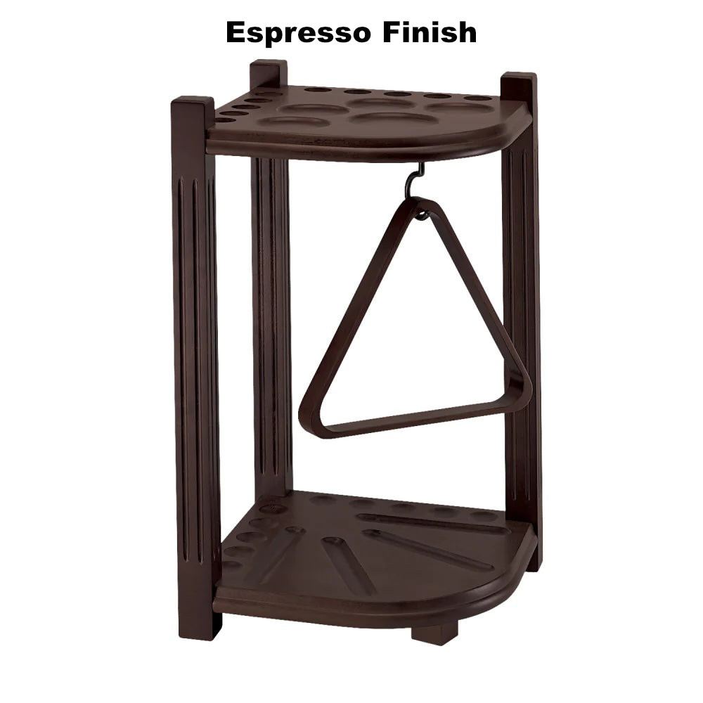 American Heritage 10-cue corner rack in an Espresso finish. 