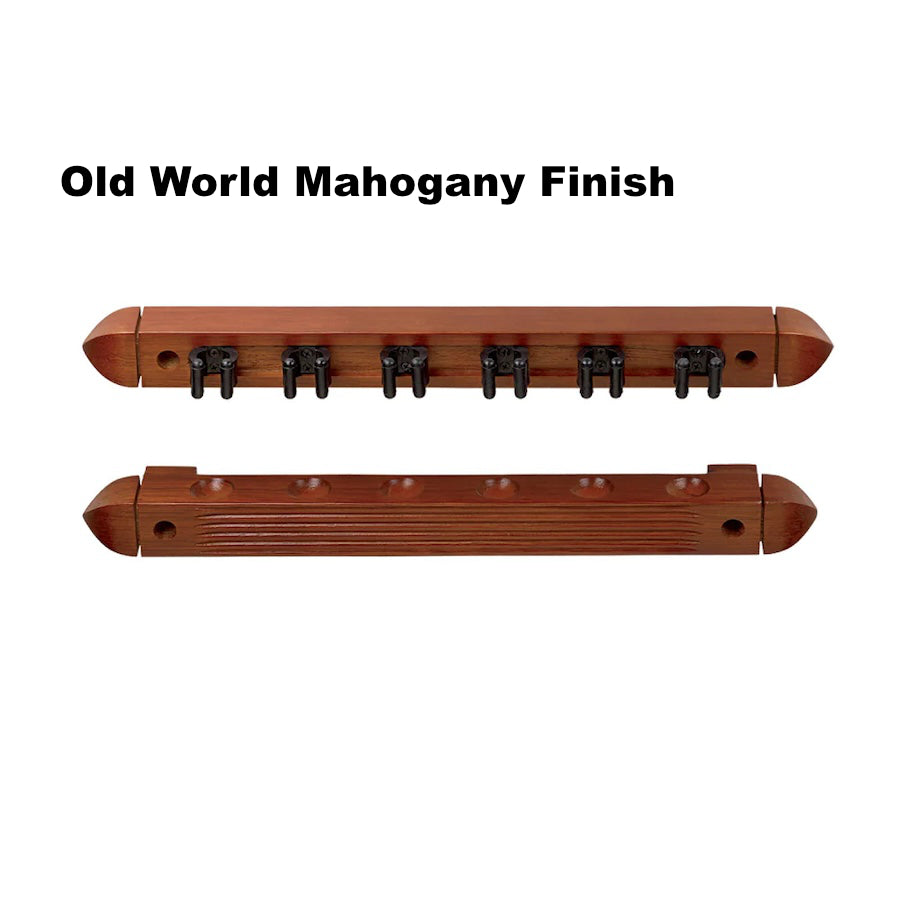 6-cue Roman wall cue rack in an Old World Mahogany finish designed by American Heritage.