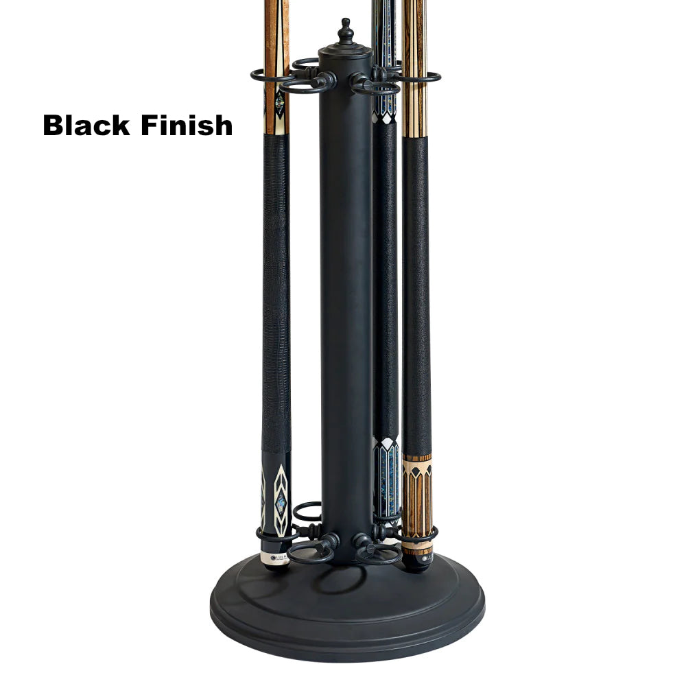 American Heritage metal floor rack in Black finish - closeup on the base of the rack.