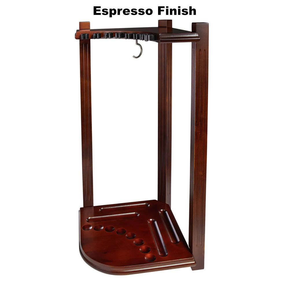 8-cue American Heritage corner rack in an Espresso finish.