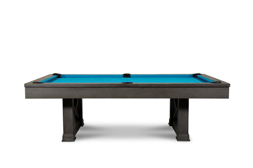 Agriturismo pool table in charcoal finish from a side view against a white background.