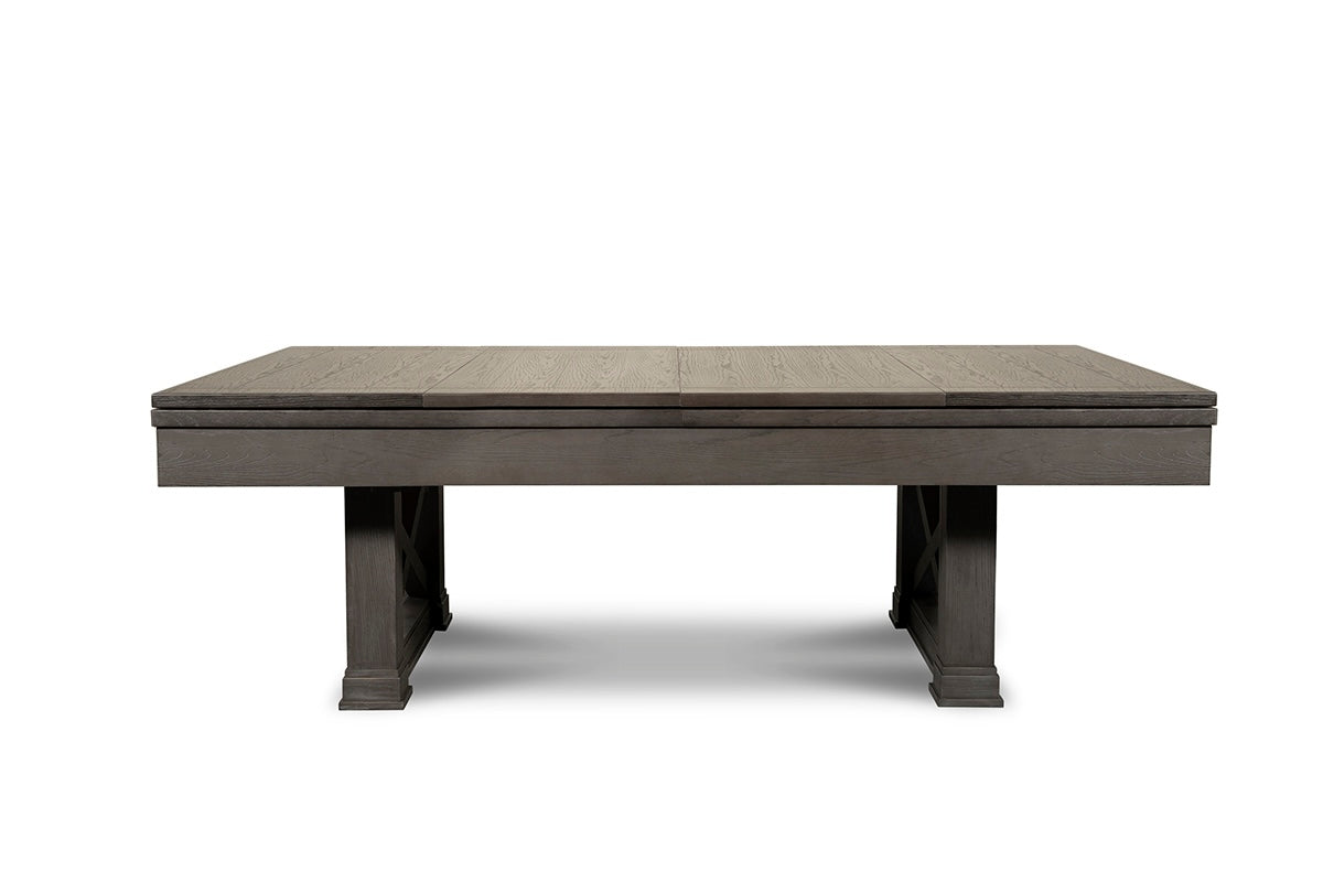 Four-piece wooden table top accessory coverts the Agriturismo pool table into a dining table.