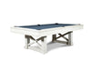 Agriturismo pool table in whitewash finish viewed from one of its corners against a white background.