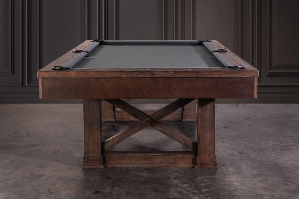 Agriturismo slate pool table in Brownwash stands in a game room.