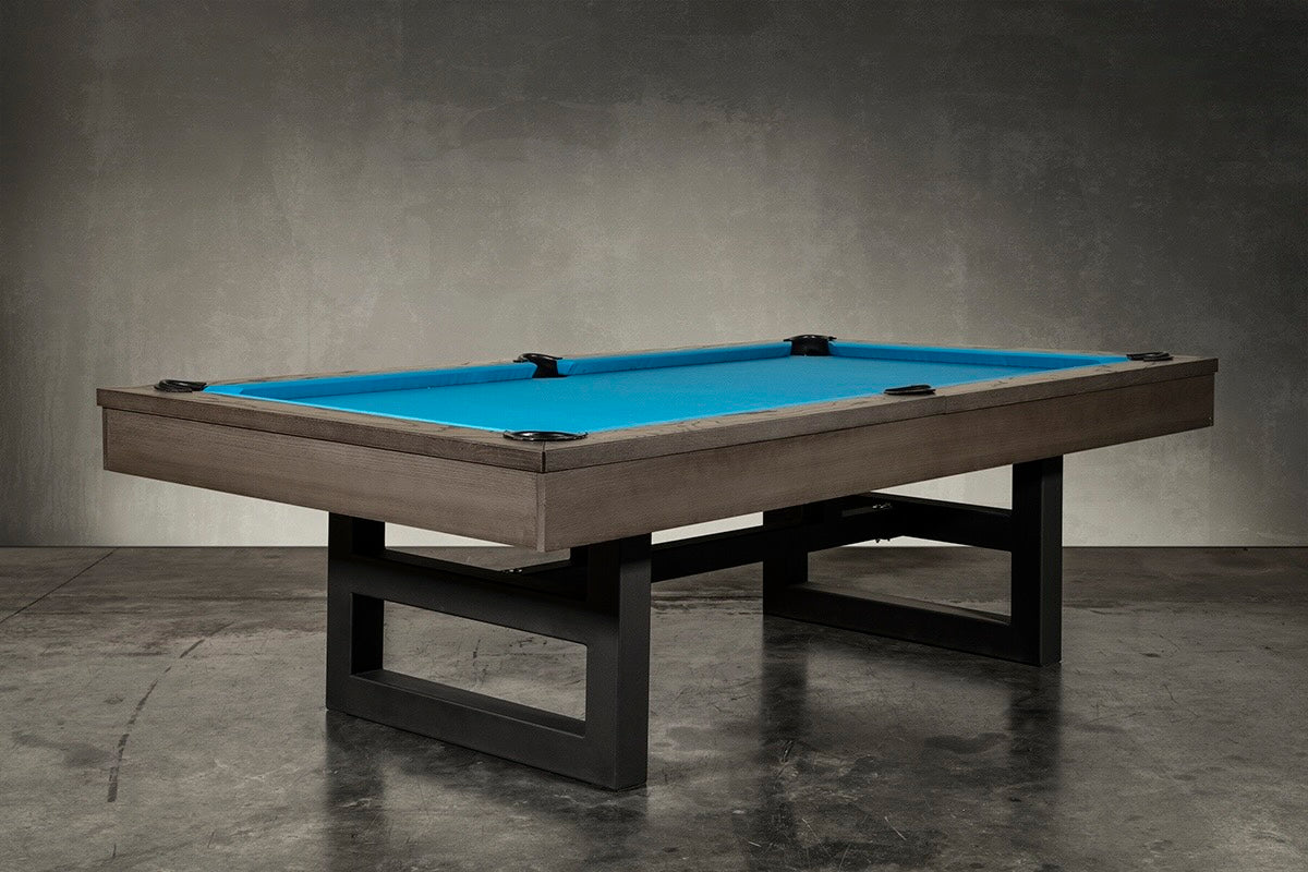 Chino billiard table in Charcoal finish in an industrial chic game room.