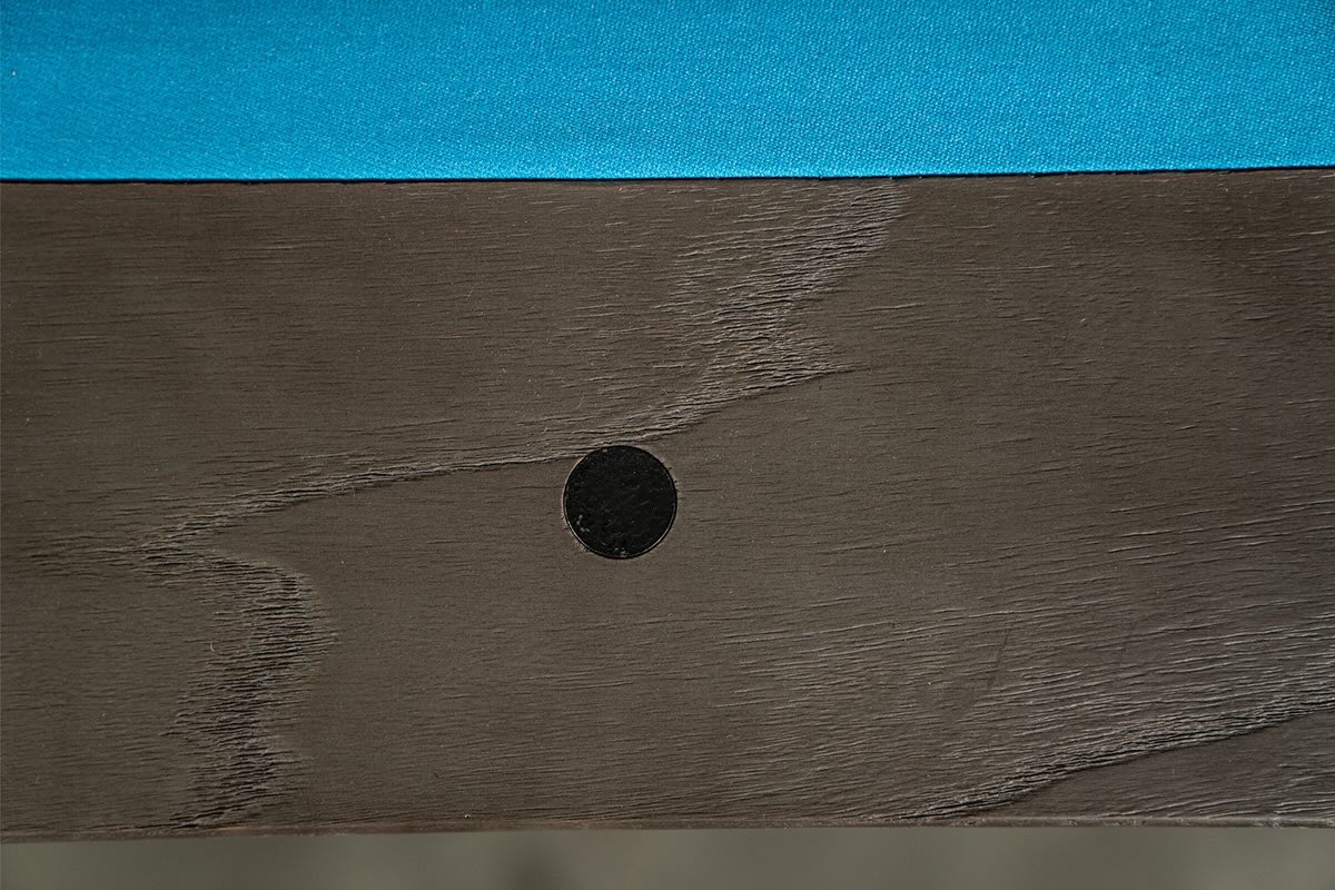 Black round sight on Chino slate pool table in Charcoal.