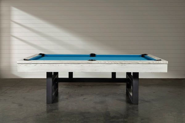 Isabella Chino slate pool table in whitewash in a game room. 