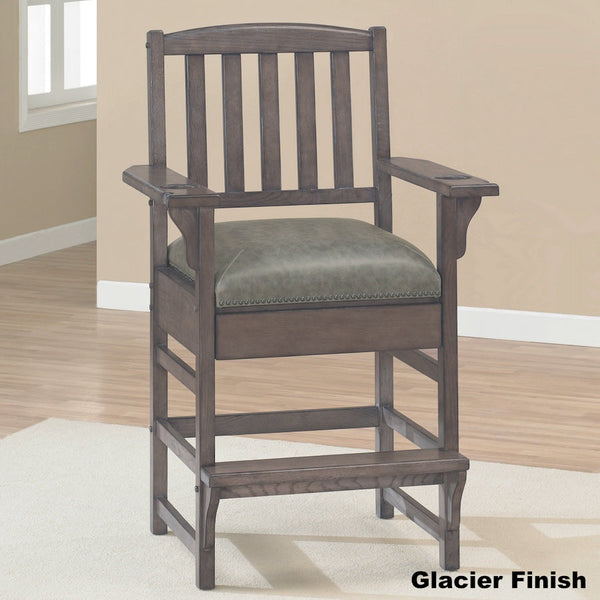 King chair with a Glacier wood finish by American Heritage designed with a hidden drawer and two cupholders.