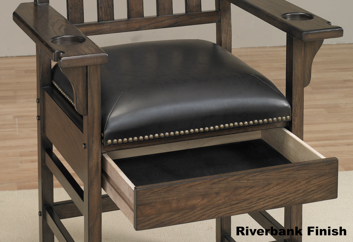 King chair in Riverbank finish with hidden drawer designed by American Heritage.