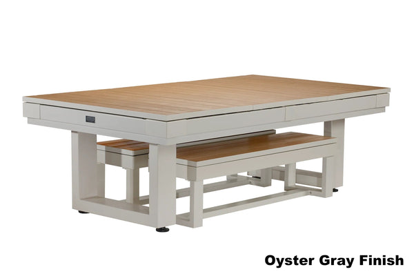 American Heritage Lanai dining top for pool table in Oyster Gray with complementary dining benches.