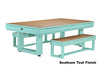 American Heritage Lanai dining top for pool table in Seafoam Teal with complementary dining benches.